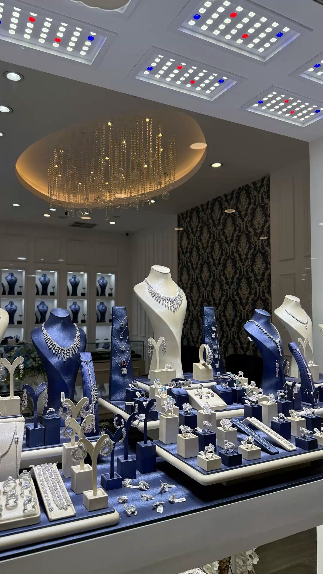 Vancouver jewelry counter with gemstone bracelets and display cases.